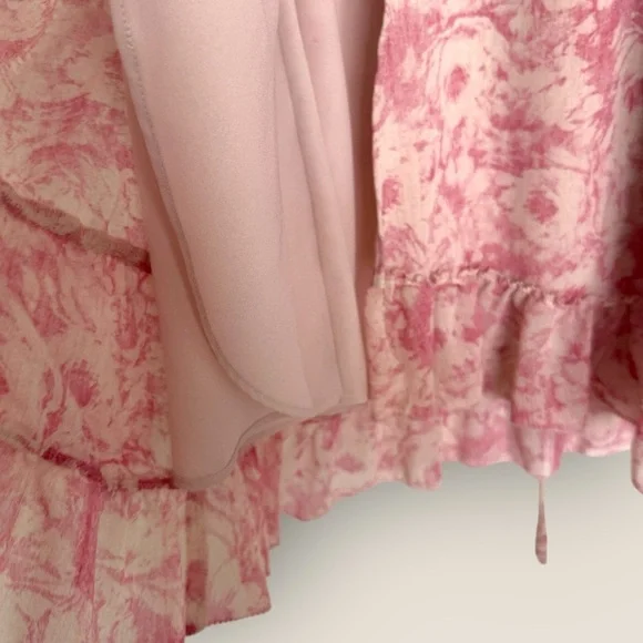 AllSaints Pink Floral Wrap Dress Size Small Ruffle Hem